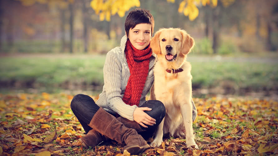 Woman with Labrador retriever