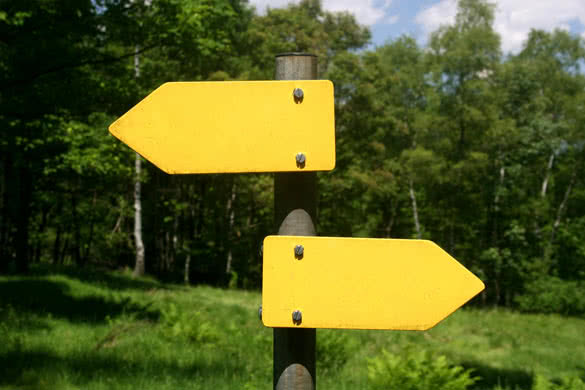 Two yellow arrow signs