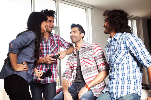 a group of multiracial friends hanging out and having fun