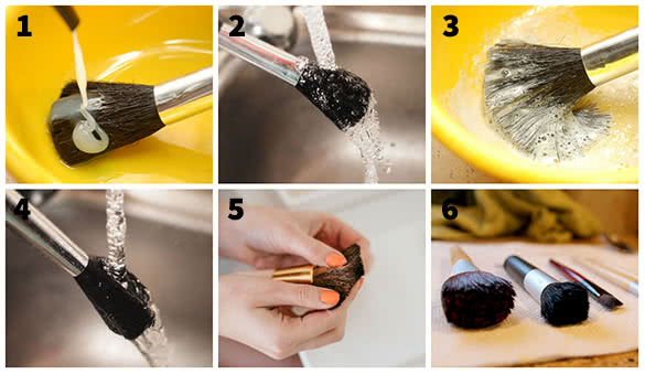 wasing makeup brushes 6 steps