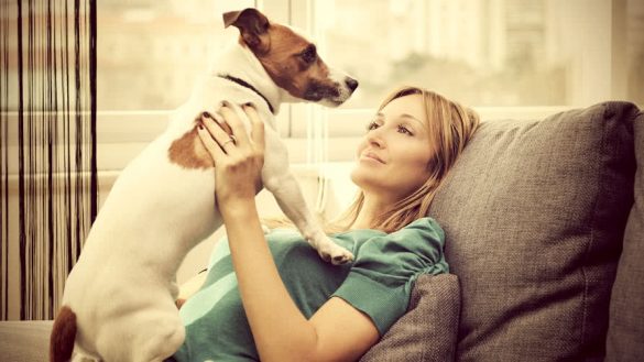 woman in apartment with dog