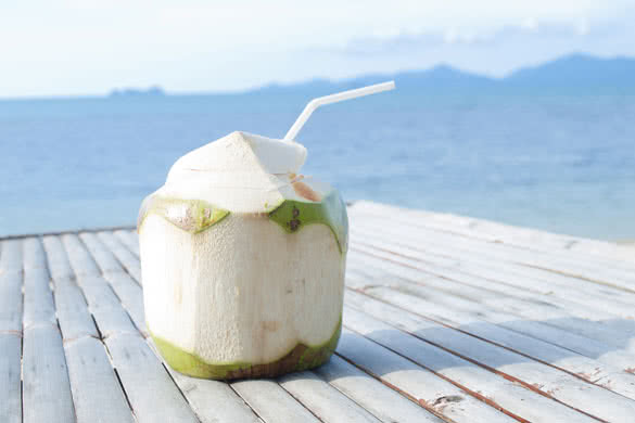 Coconut Water Drink on bamboo table