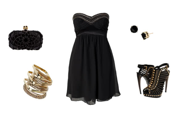 black prom dress with black pumps outfit combination