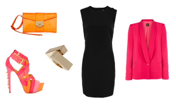 little black dress with pink and orange outfit ideas