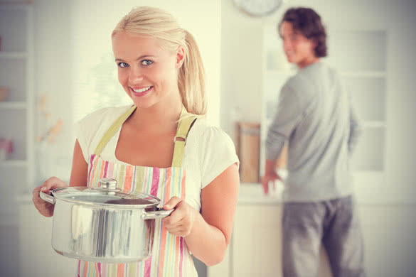 smiling couple in kitchen