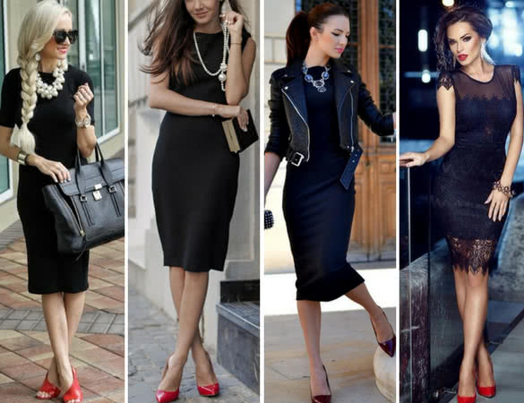 black dress red shoes outfit