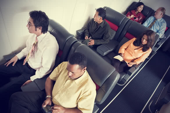 high angle view of passengers on airplane