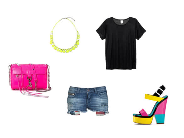 neon pink clutch outfit combination