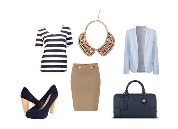 Pencil Skirt and Collar Necklaces Outfit Combination