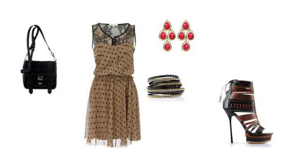 Red Earrings and Dotted Dress Outfit Combination