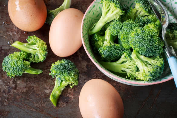 broccoli cut prepare for cook and eggs