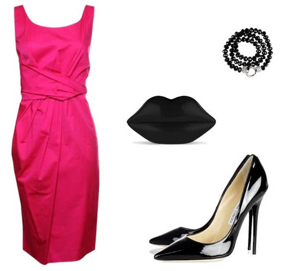 pink dress black shoes