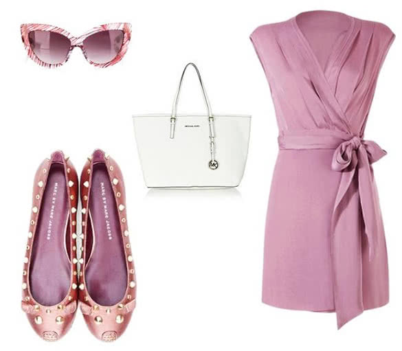 pink dress and gold shoes