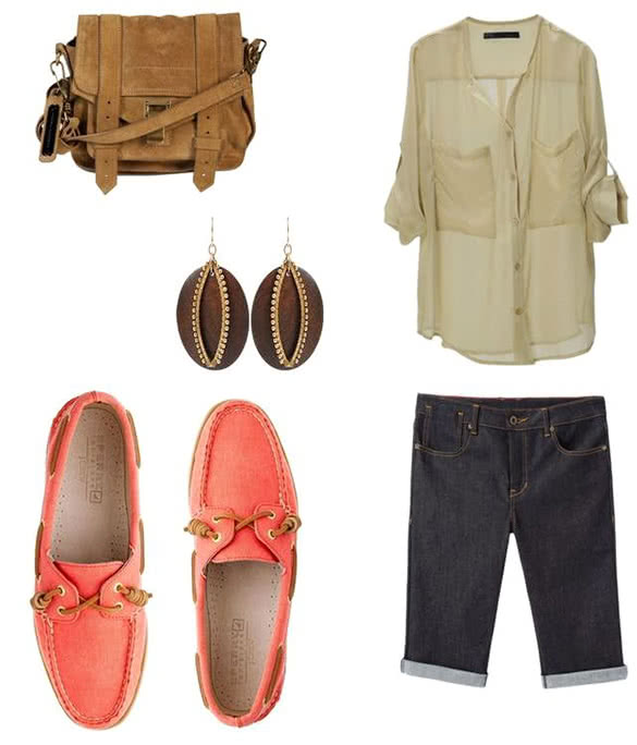 Safari Outfit Combination with Sperry Topsiders Shoes
