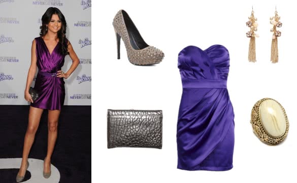 Selena Gomez purple gown outfit combination
