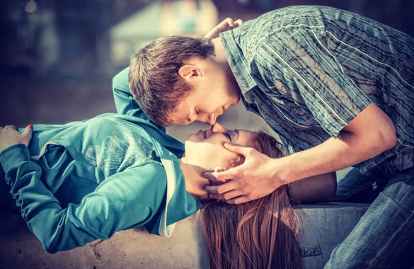 Young couple in love  kissing