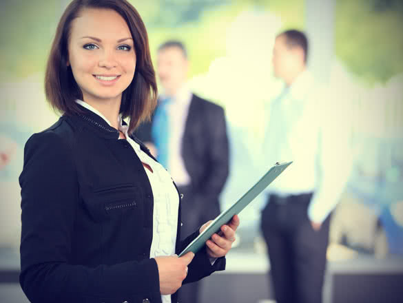beautiful woman on the background of business people