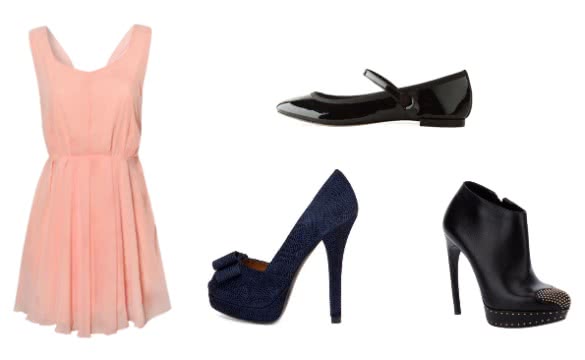 peach dress and black shoes