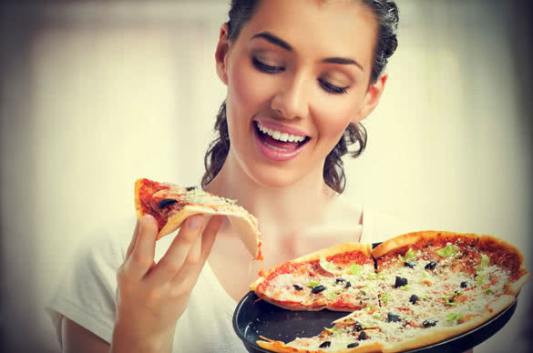 Smiling Girl Eating Pizza