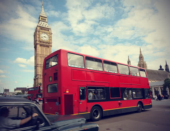 london traffic with bus and big ben