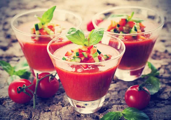 delicious cold Gazpacho soup in glasses