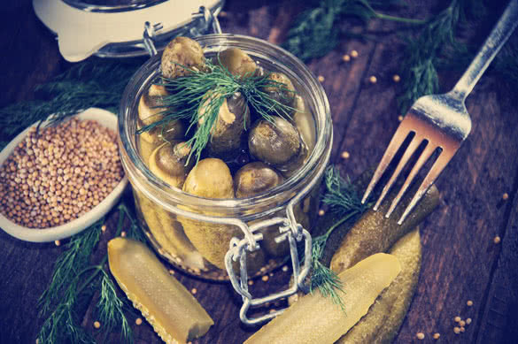 Pickles on a wooden table