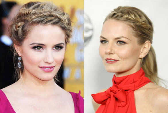 Dianna Agron and Jennifer Morrison braiding hair