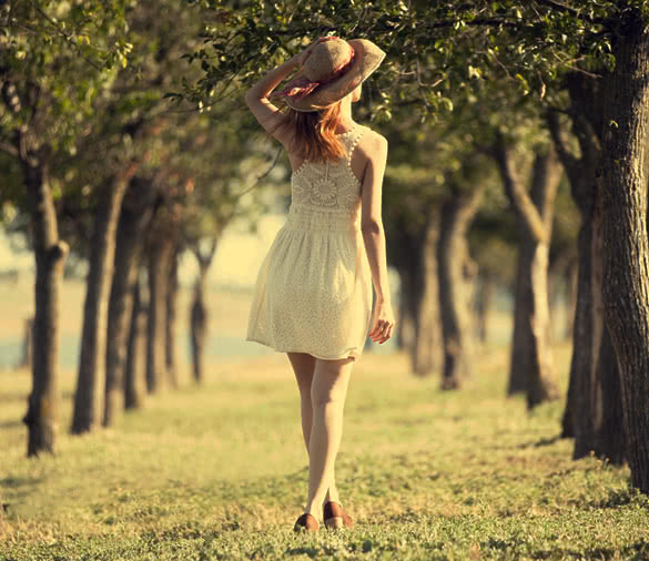 woman in white drass in nature