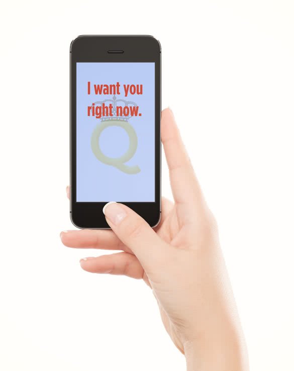 female hand holding phone with text message