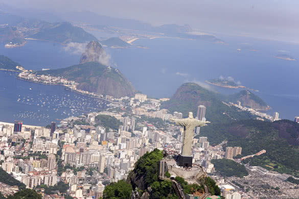 Aerial view of Christ Redeemer and Sugarloaf in Rio de Janeiro