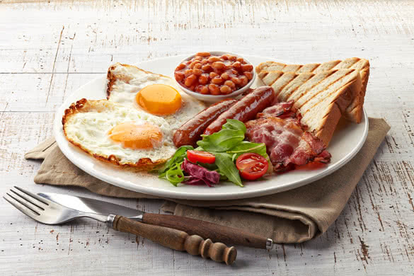 English breakfast with fried eggs