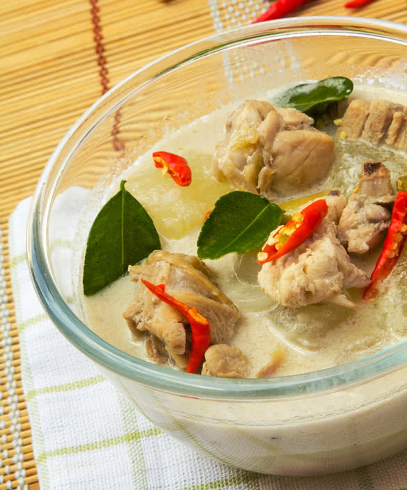 soup made with coconut milk galangal lemon grass and chicken