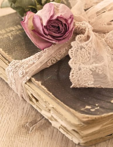 Dry rose on an old book