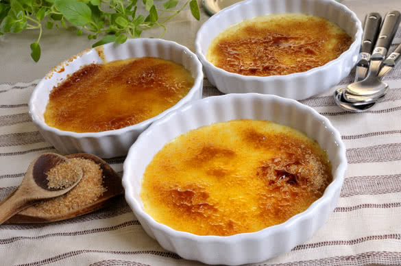 French creme brulee on a table