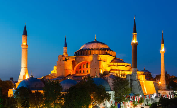 Hagia Sophia with sunset on a background of clear sky