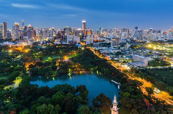 Lumpini Park in Bangkok at night