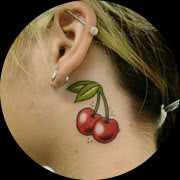 Small Cherry Tattoo Design: Behind Ear