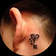 Small Key Tattoo Design: Behind Ear Below