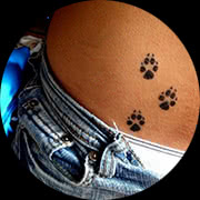 Small Paw Tattoo Design: Between Belly and Hip