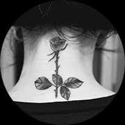 Small Rose Tattoo Design: Back of Neck Behind Hair