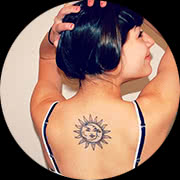 Small Sun and Moon Tattoo Design: On Spine Middle Back