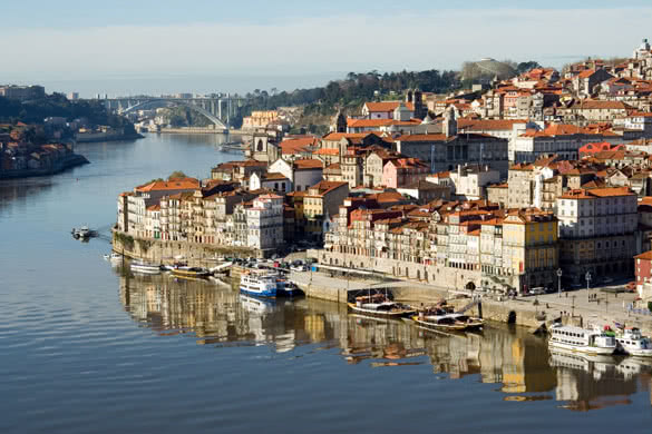 view of Douro river embankment of Porto city