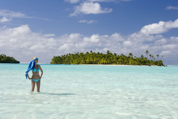 Young woman in a bikini in a tropical lagoon in Fiji in the South Pacific
