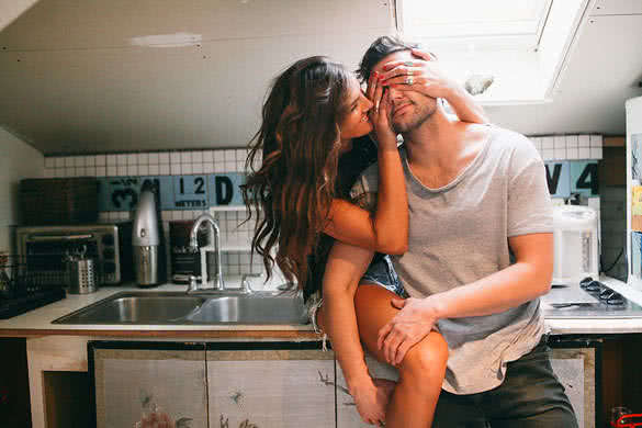 happy couple in kitchen