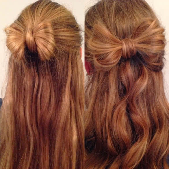 A half-up bow with crimped curls