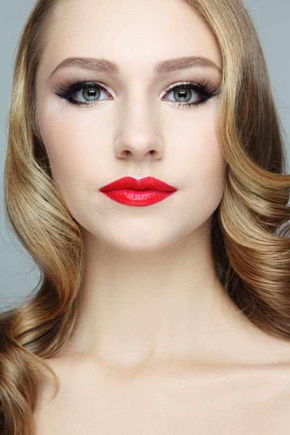 beautiful blonde woman with red lipstick