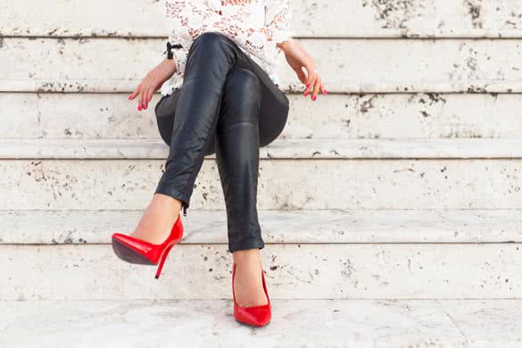 red heels and black pants