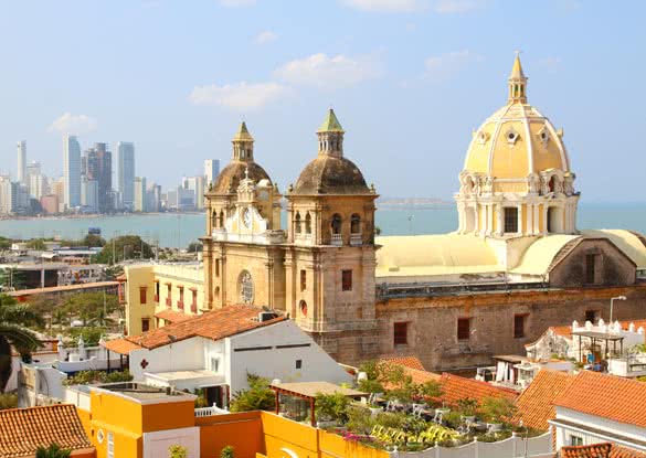 Church of St Peter Claver and bocagrande in Cartagena