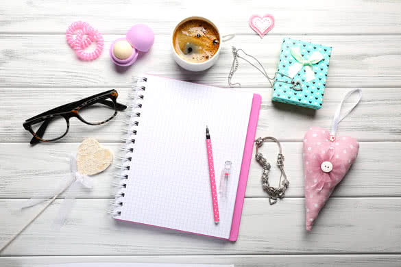 Girly accessories with notebook