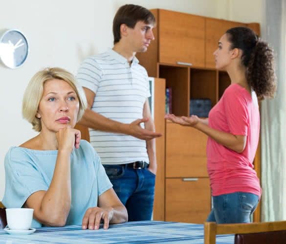 Husband and wife quarrelling indoors